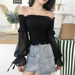 Women's Off Shoulder Cropped Balloon Top - Ailime Designs