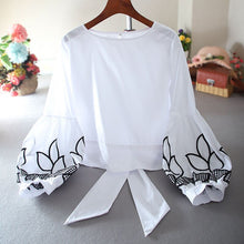 Load image into Gallery viewer, Women&#39;s White Summer Embroidery Design Blouses  - Ailime Designs