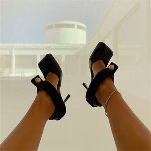 Women's Sexy Black Square Toe Design Heels - Ailime Designs