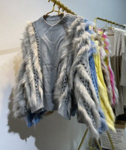 Luxury High Quality Women's Blue Rabbit Fur Knit Sweaters - Ailime Designs