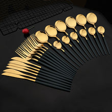 Load image into Gallery viewer, 24Pcs Green Gold Stainless Steel Flatware Set - Ailime Designs