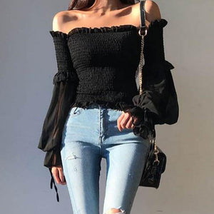Women's Off Shoulder Cropped Balloon Top - Ailime Designs