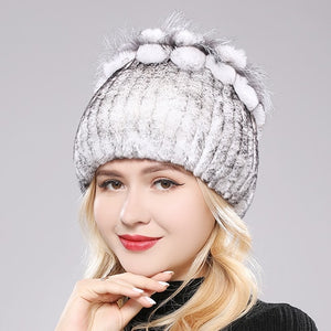 Women's Soft Warm Rex Rabbit Knit Fur Caps - Ailime Designs