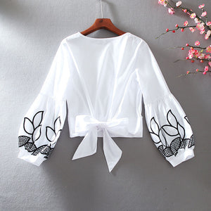 Women's White Summer Embroidery Design Blouses  - Ailime Designs