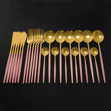 Load image into Gallery viewer, 24Pcs Green Gold Stainless Steel Flatware Set - Ailime Designs