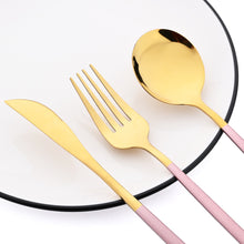 Load image into Gallery viewer, 24Pcs Pink Gold Stainless Steel Flatware Set - Ailime Designs