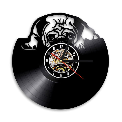 Adorable Pug Dog & Vinyl Record Design Wall Clocks - Ailime Designs