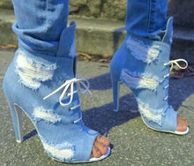 Load image into Gallery viewer, Blue Wash Denim Peep Toe Design Ankle Boots - Ailime Designs