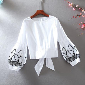 Women's White Summer Embroidery Design Blouses  - Ailime Designs