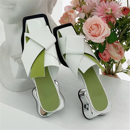 Women's Scallop Silver Heel Hollow-cut Flat Sandals - Ailime Designs