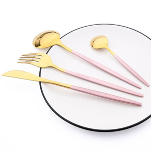 24Pcs Pink Gold Stainless Steel Flatware Set - Ailime Designs