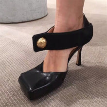Load image into Gallery viewer, Women&#39;s Sexy Black Square Toe Design Heels - Ailime Designs