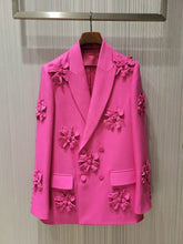 Load image into Gallery viewer, Women&#39;s Pink Flowers Motif Double Breasted Blazer Jacket -  Ailime Designs