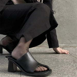 Women's Hollow-cut Toe Design Black Flat Mules - Ailime Designs