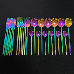 24Pcs Green Gold Stainless Steel Flatware Set - Ailime Designs