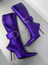 Load image into Gallery viewer, Purple Pointed Toe Women&#39;s Buckle Ankle Boots - Ailime Designs
