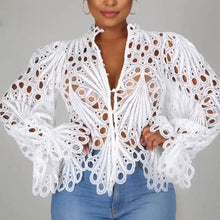 Load image into Gallery viewer, Women&#39;s Sexy White Eyelet Design Blouse - Ailime Designs