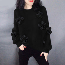 Load image into Gallery viewer, Black Flower Motif Design Warm Sweaters - Ailime Designs