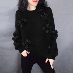 Black Flower Motif Design Warm Sweaters - Ailime Designs