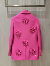 Load image into Gallery viewer, Women&#39;s Pink Flowers Motif Double Breasted Blazer Jacket -  Ailime Designs