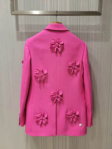 Women's Pink Flowers Motif Double Breasted Blazer Jacket -  Ailime Designs