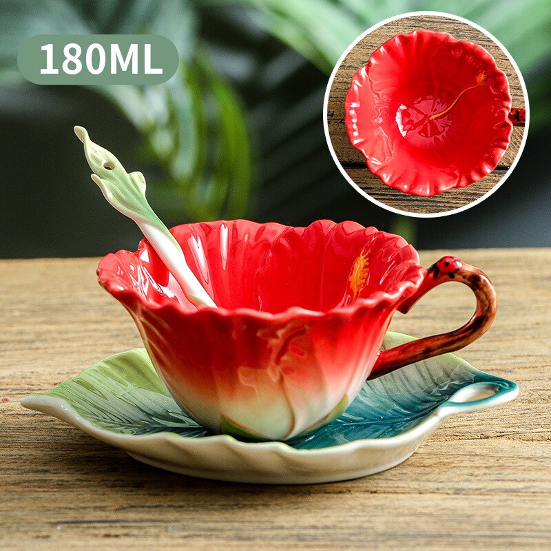 Cool Style 3D Hibiscus Sunflower 2pc Enamel Coffee Cup - Ailime Designs