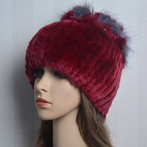 Women's Soft Warm Rex Rabbit Knit Fur Caps - Ailime Designs