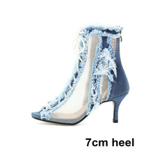Load image into Gallery viewer, Brushed Fringe Women&#39;s Denim Jean Shoe Ankle Boots - Ailime Designs