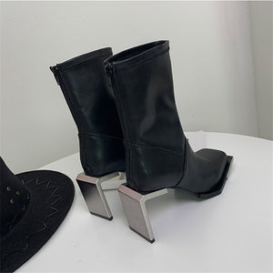 Women's Black Sexy Square Toe Footwear Accesories - Ailime Design