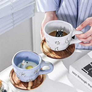 Conversational Design 2pc Animal Motif Inlay Coffee Mugs - Ailime Designs