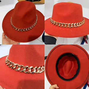 Fantastic Ivory Chain Band Design Unisex Fedora Hats - Ailime Designs