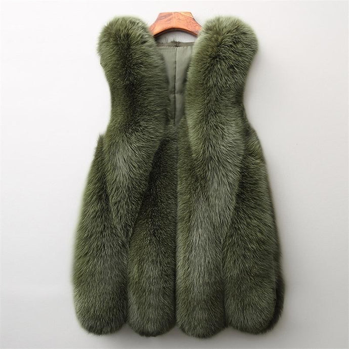 Fluffy Green Faux Fur Vests For Women - Ailime Designs