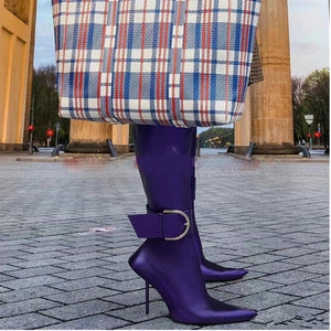 Purple Pointed Toe Women's Buckle Ankle Boots - Ailime Designs