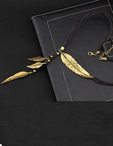 Native American Inspired Feather Motifs Necklaces w/ Rhinestones – Neckline Fashion Accessories