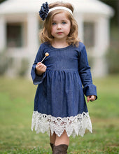 Load image into Gallery viewer, Children&#39;s Dazzling Lace Trim Denim Style Dresses - Ailime Designs - Ailime Designs