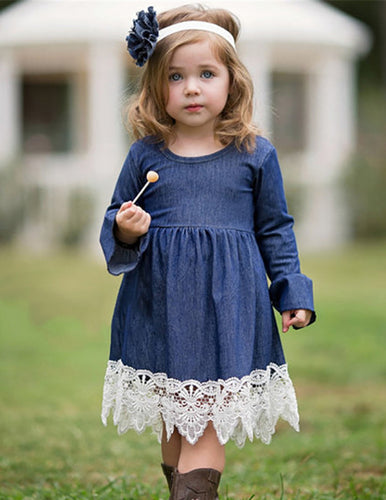 Children's Dazzling Lace Trim Denim Style Dresses - Ailime Designs - Ailime Designs