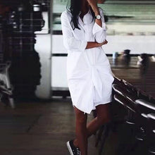 Load image into Gallery viewer, Women&#39;s White Cotton Tie Front Design Shirt Dress