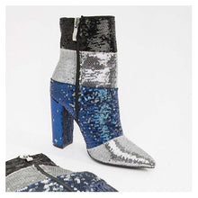 Load image into Gallery viewer, Women&#39;s Layered Block Print Design Sequin Ankle Boots