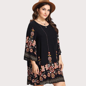 Plus Size Beauties Floral Embroidery Stylish Tunic Dresses - Ailime Designs
