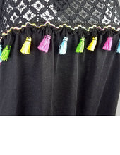 Load image into Gallery viewer, Women&#39;s Multi Colored Tassel Trim Design Black Sleeveless Tank Tops - Ailime Designs