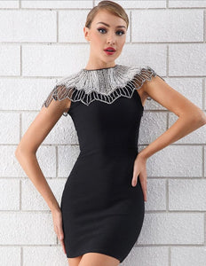 Women’s Bead Design Shoulder Pads Body-con Fitted Dresses