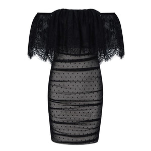 Women's Bandeau Lace Ruffle Design Bodycon Dresses - Ailime Designs
