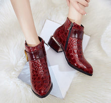 Load image into Gallery viewer, Women&#39;s Embossed PU Leather Ankle Boots