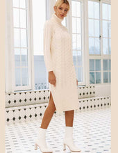 Load image into Gallery viewer, Elegant Rope Twist Rib Design Knitted Sweater Dresses w/ Back Slit &amp; Turtle neck - Ailime Designs