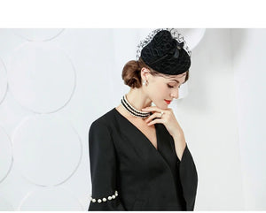 Women's Elegant Pill Box Design Fascinator Hats w/ Arrow Feather - Ailime Designs