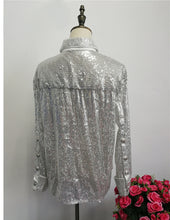 Load image into Gallery viewer, Women&#39;s Sequin Button Collar Long Sleeves Blouses - Ailime Designs