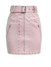 Load image into Gallery viewer, Women&#39;s Casual Zipper Front Design Mini Skirts w/ Rivet Trimming - Ailime Designs
