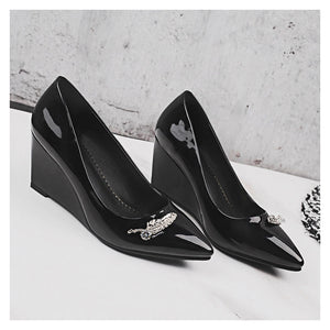 Women's High Quality Patent Leather Wedges - Ailime Designs