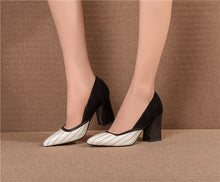 Load image into Gallery viewer, Women&#39;s  Stylish Pin Stripe Design Low-Heel Pumps - Ailime Designs