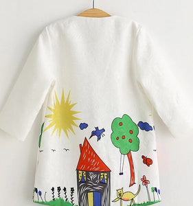Children's Illustration Print Design 2 Pc Dress & Coat Set - Ailime Designs